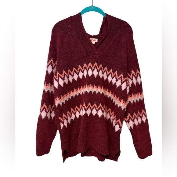 Evri Hooded Sweater Maroon with Pink Plus Size Size 0X - Picture 1 of 10